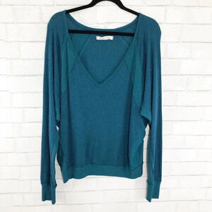Free People Teal Dolman Sleeve Waffle Knit Boho Tunic Women's Size Small